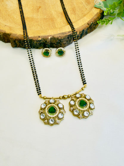 Green Round Pendant Magalsutra Set