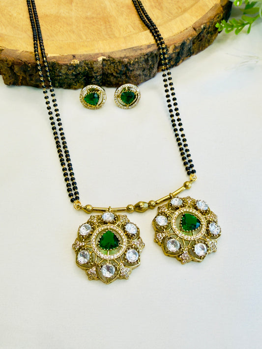 Green Round Pendant Magalsutra Set