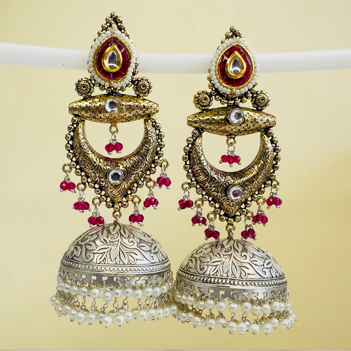 Dual Tone Chandbaali Jhumki Earrings