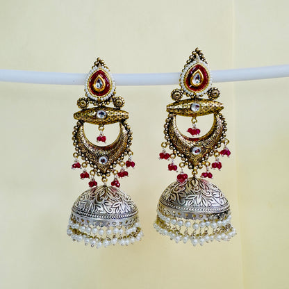 Dual Tone Chandbaali Jhumki Earrings