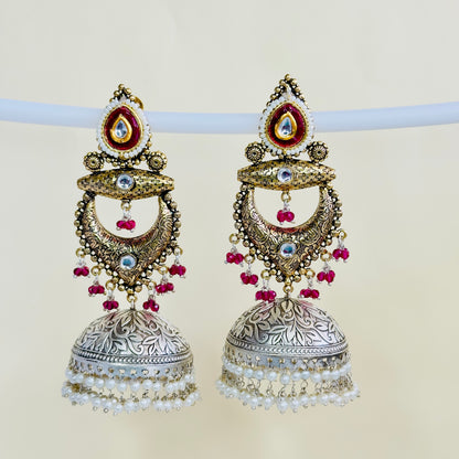 Dual Tone Chandbaali Jhumki Earrings