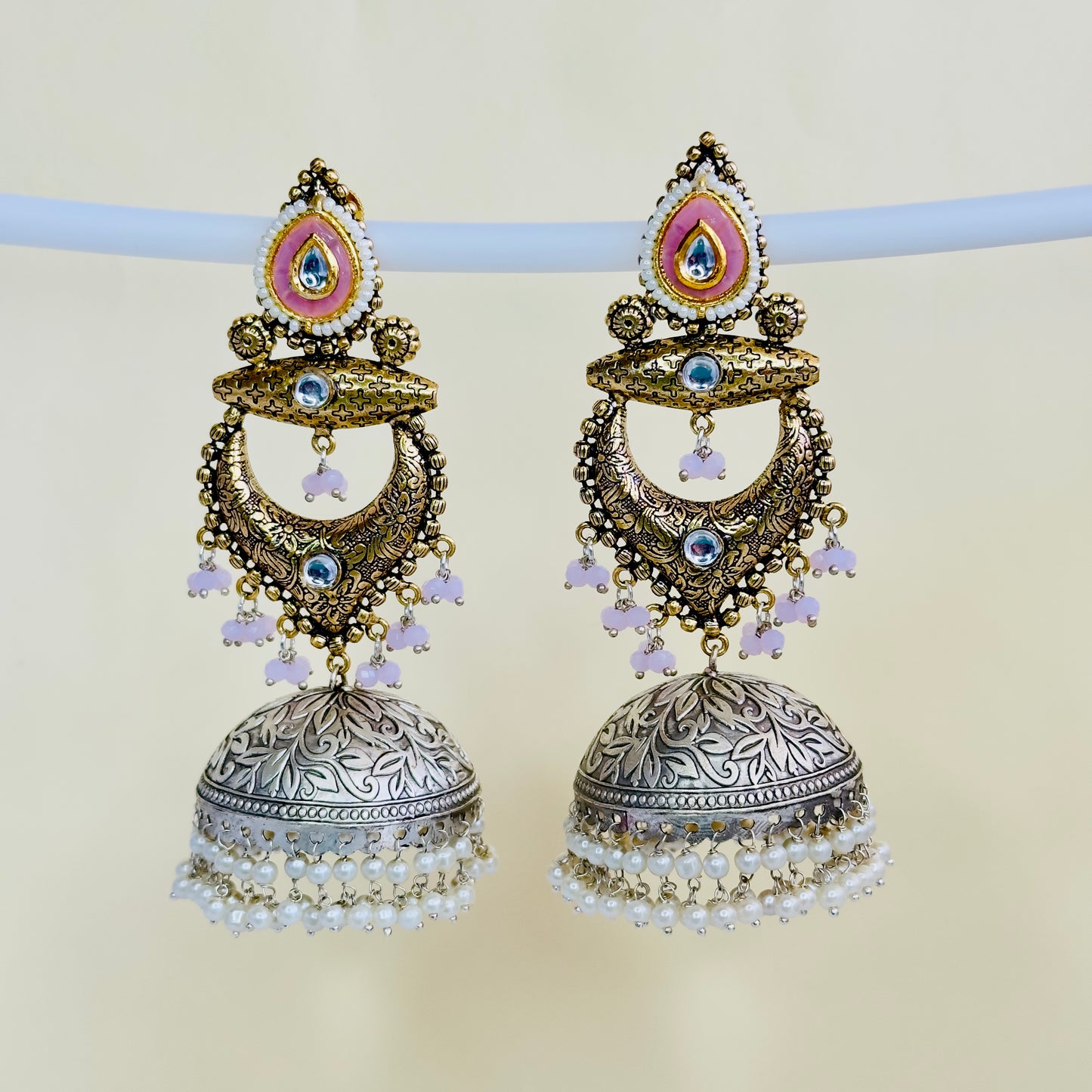 Dual Tone Chandbaali Jhumki Earrings