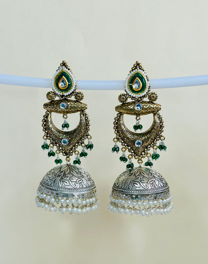 Dual Tone Chandbaali Jhumki Earrings