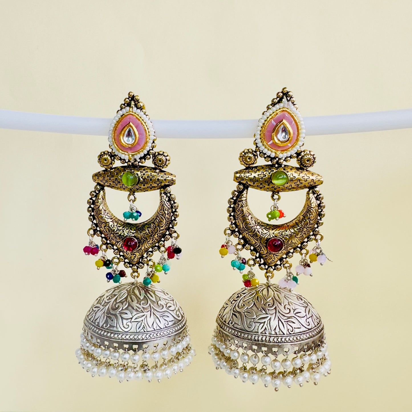 Dual Tone Chandbaali Jhumki Earrings