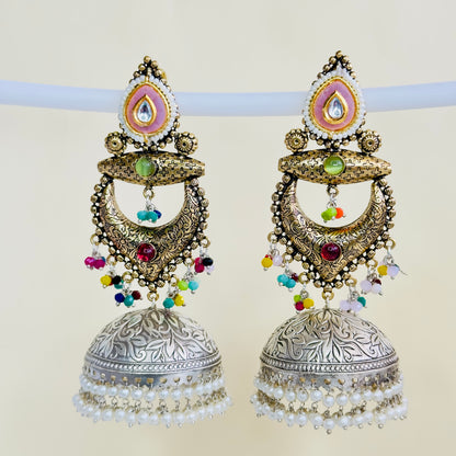 Dual Tone Chandbaali Jhumki Earrings