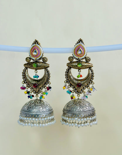 Dual Tone Chandbaali Jhumki Earrings