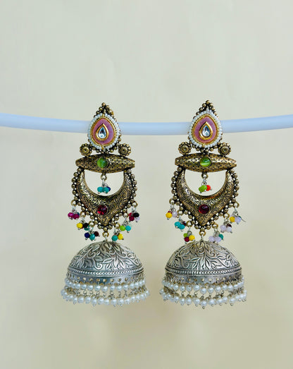 Dual Tone Chandbaali Jhumki Earrings