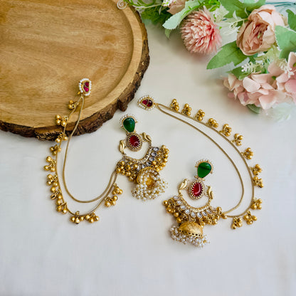 Multicolor Chandbali Jhumka with Earchain