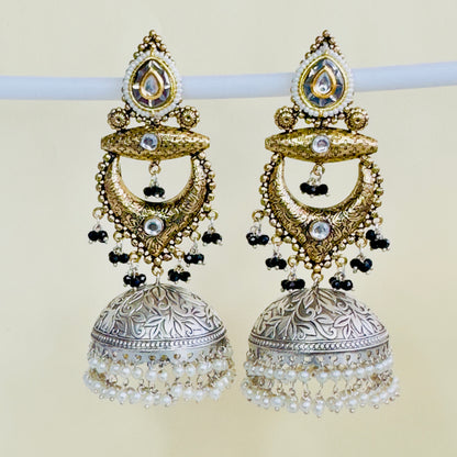 Dual Tone Chandbaali Jhumki Earrings