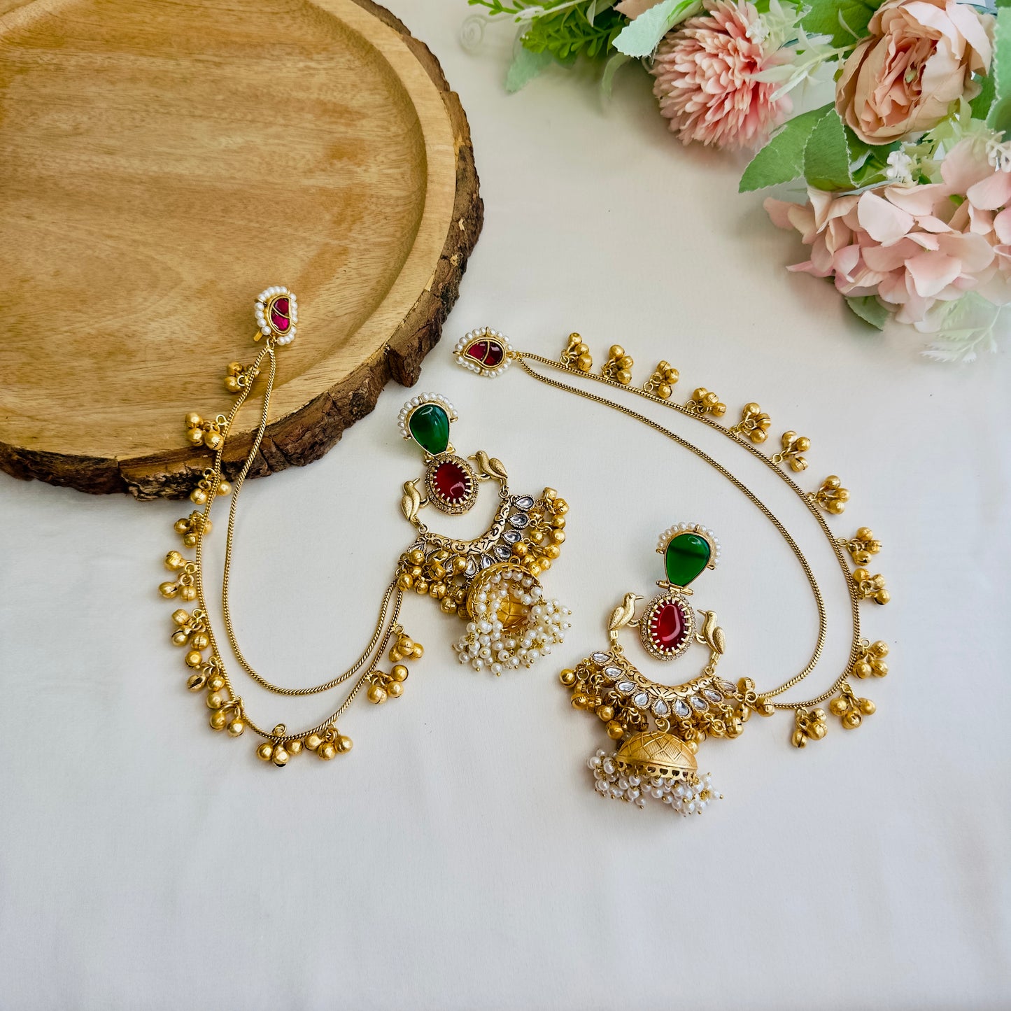 Multicolor Chandbali Jhumka with Earchain
