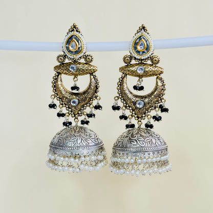 Dual Tone Chandbaali Jhumki Earrings