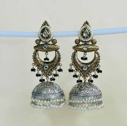 Dual Tone Chandbaali Jhumki Earrings