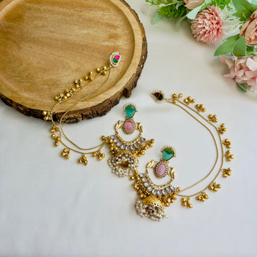 Multicolor Chandbali Jhumka with Earchain