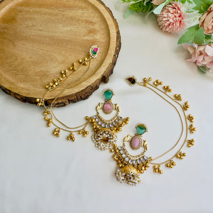 Multicolor Chandbali Jhumka with Earchain