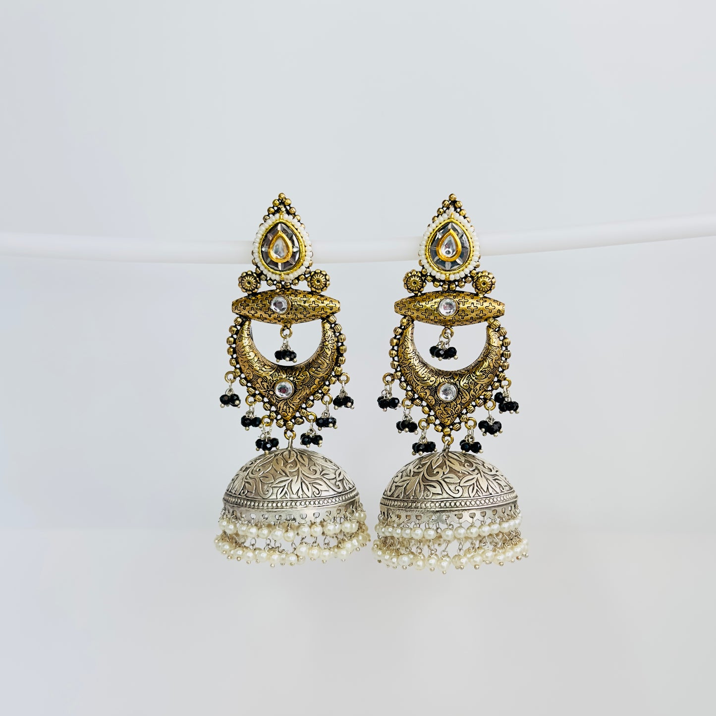 Dual Tone Chandbaali Jhumki Earrings