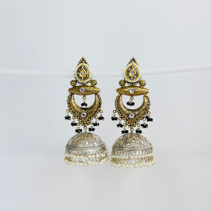 Dual Tone Chandbaali Jhumki Earrings