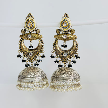 Dual Tone Chandbaali Jhumki Earrings