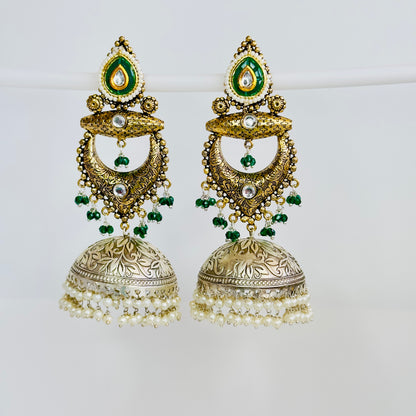 Dual Tone Chandbaali Jhumki Earrings