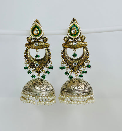 Dual Tone Chandbaali Jhumki Earrings