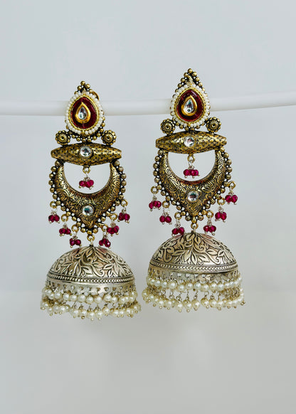 Dual Tone Chandbaali Jhumki Earrings