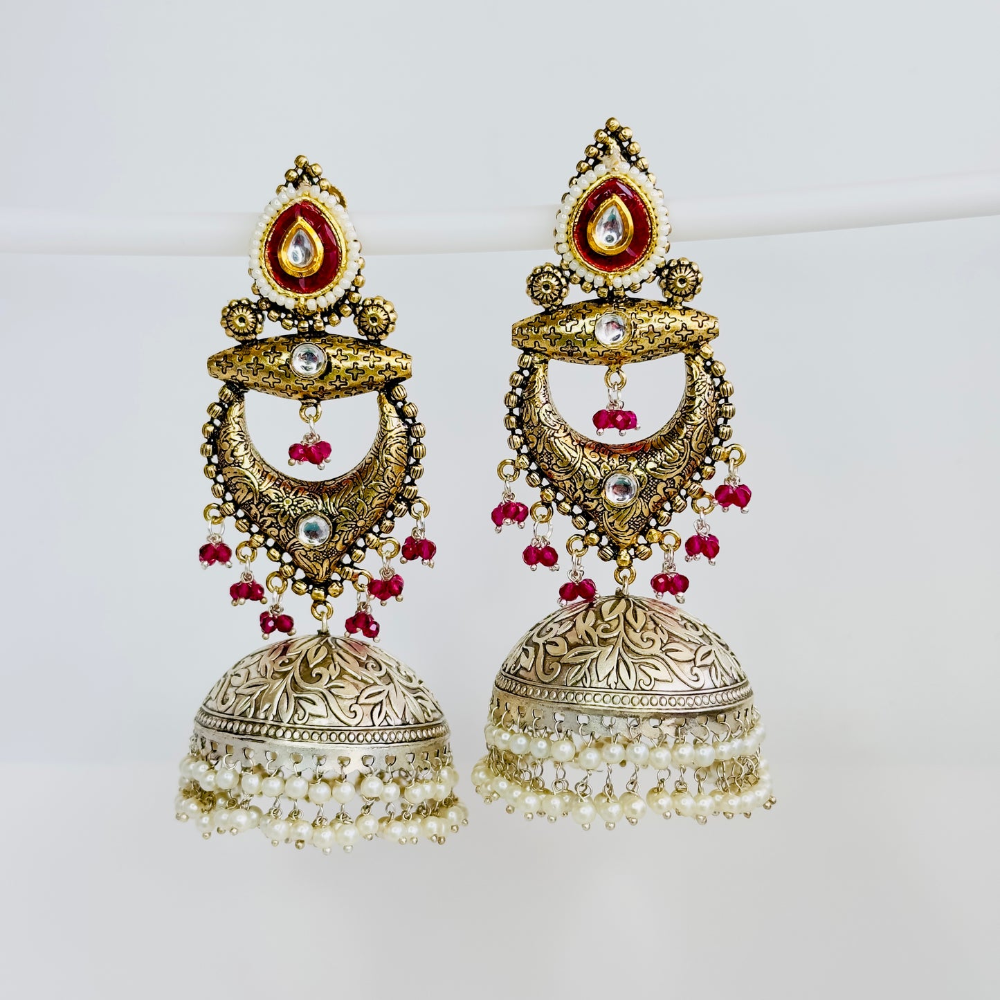 Dual Tone Chandbaali Jhumki Earrings