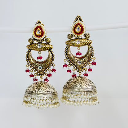 Dual Tone Chandbaali Jhumki Earrings