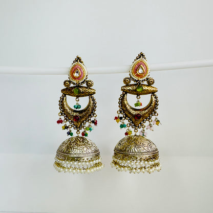 Dual Tone Chandbaali Jhumki Earrings