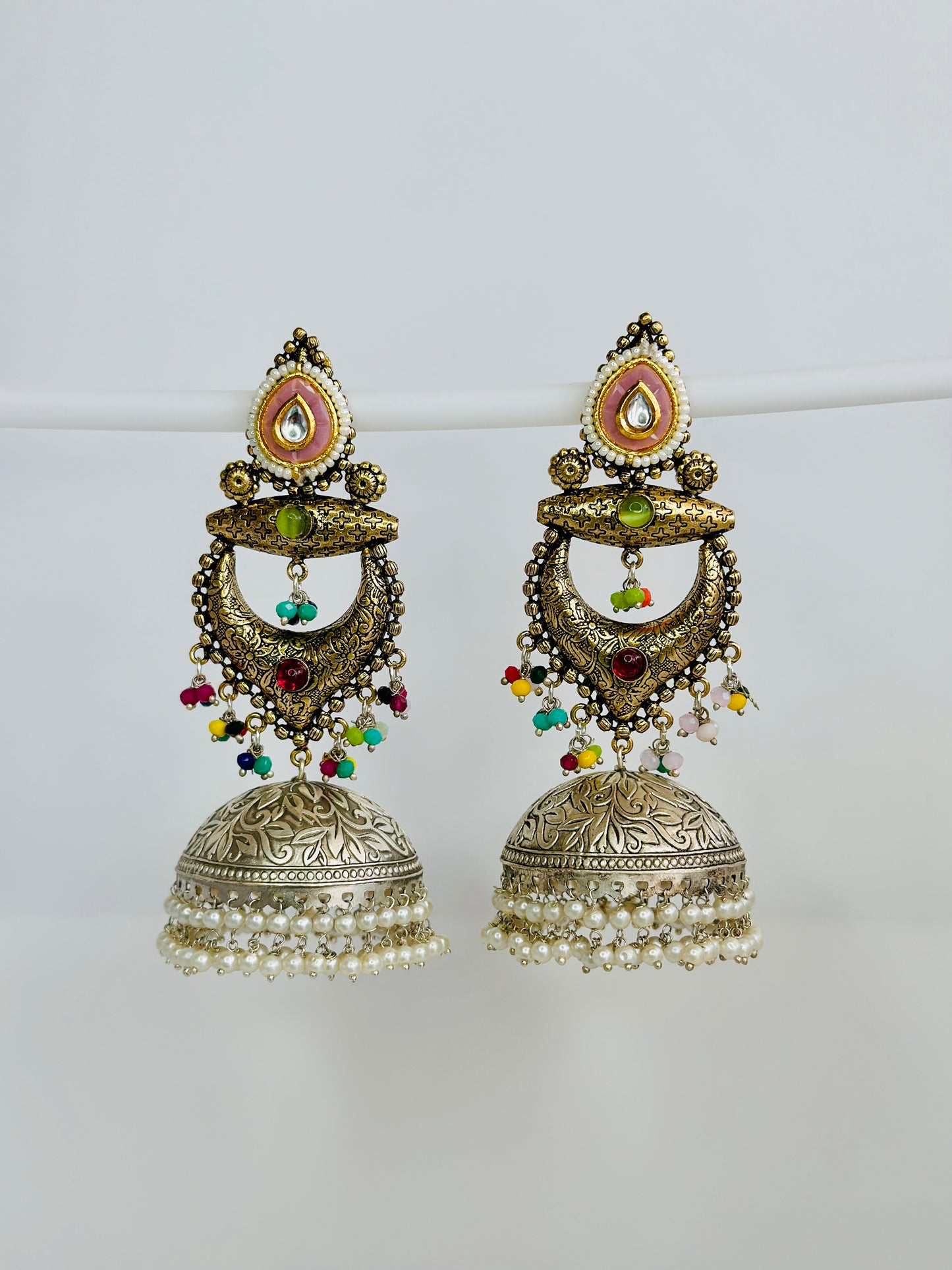 Dual Tone Chandbaali Jhumki Earrings