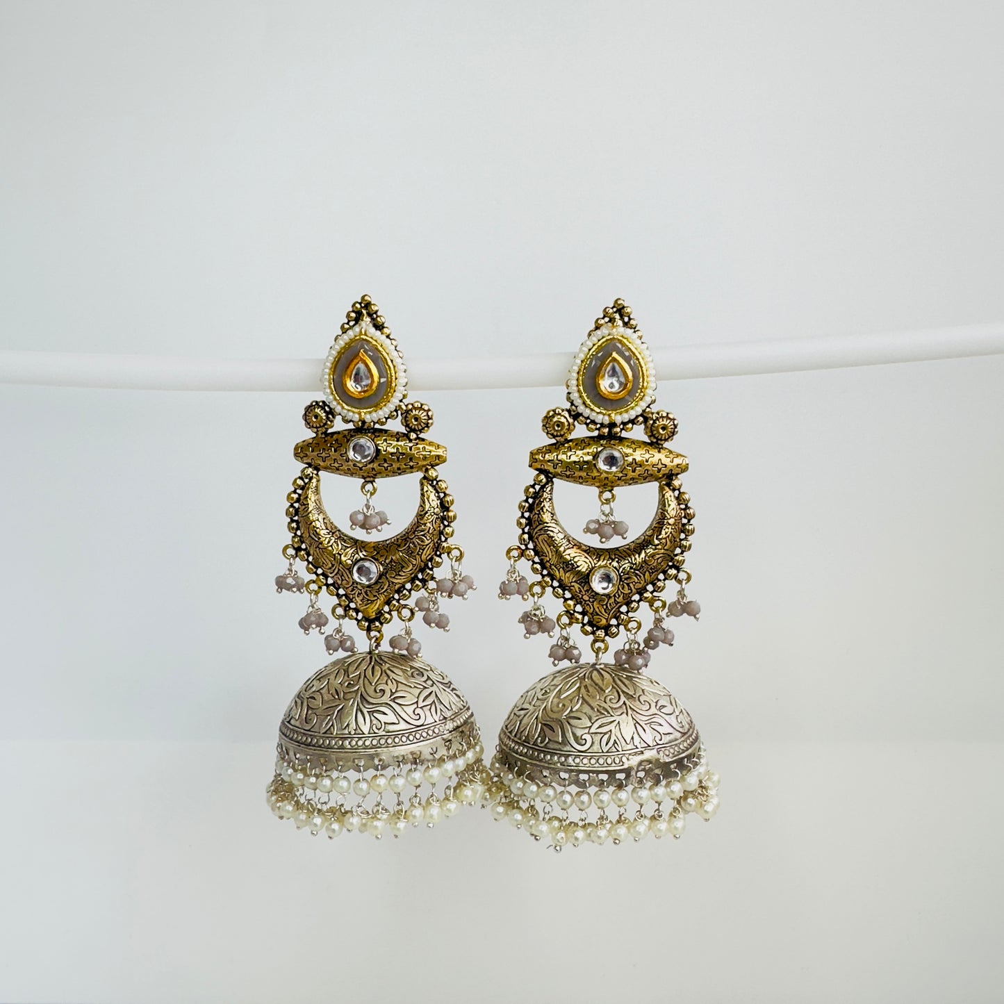 Dual Tone Chandbaali Jhumki Earrings