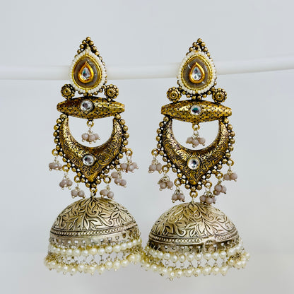 Dual Tone Chandbaali Jhumki Earrings