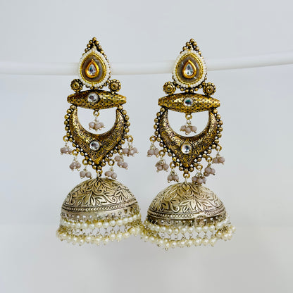 Dual Tone Chandbaali Jhumki Earrings