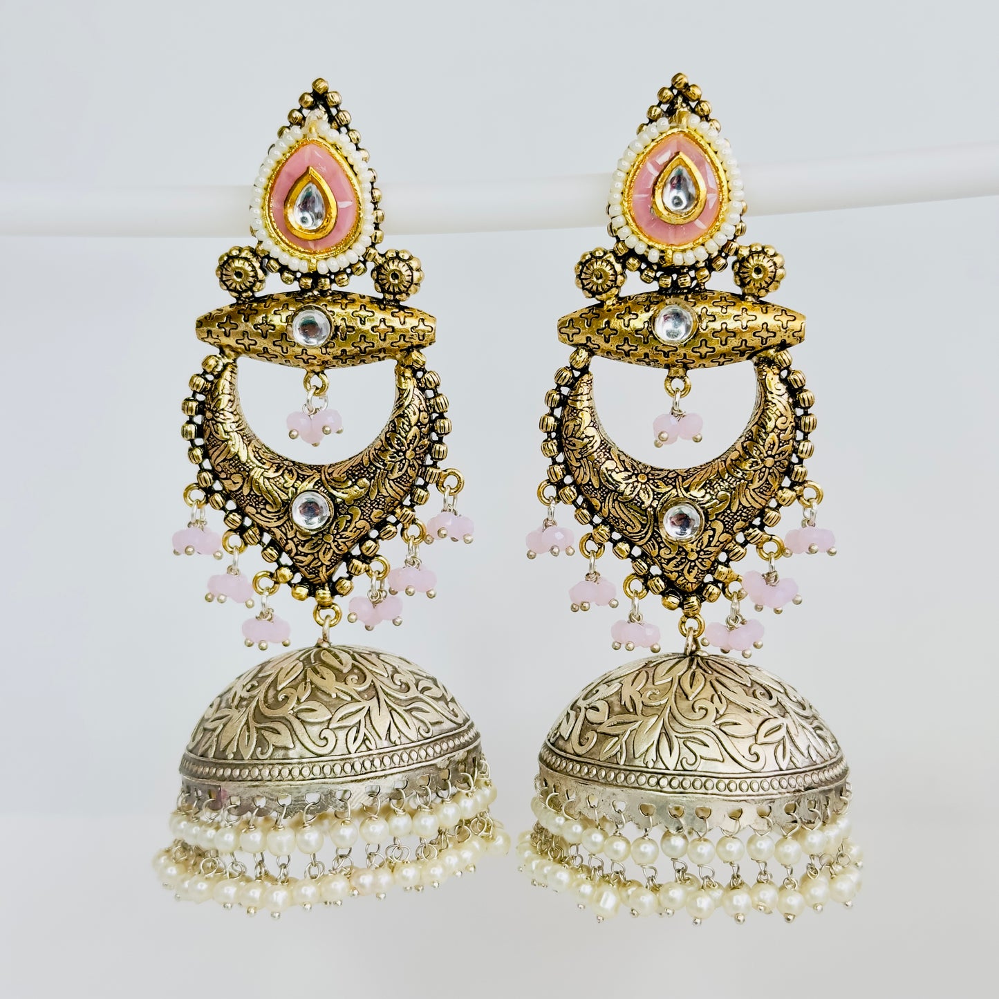 Dual Tone Chandbaali Jhumki Earrings