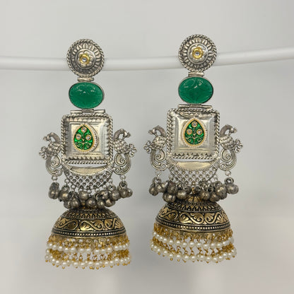 Dual Tone Peacock Jhumka Earrings