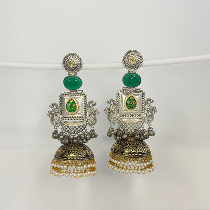 Dual Tone Peacock Jhumka Earrings