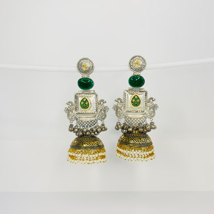 Dual Tone Peacock Jhumka Earrings