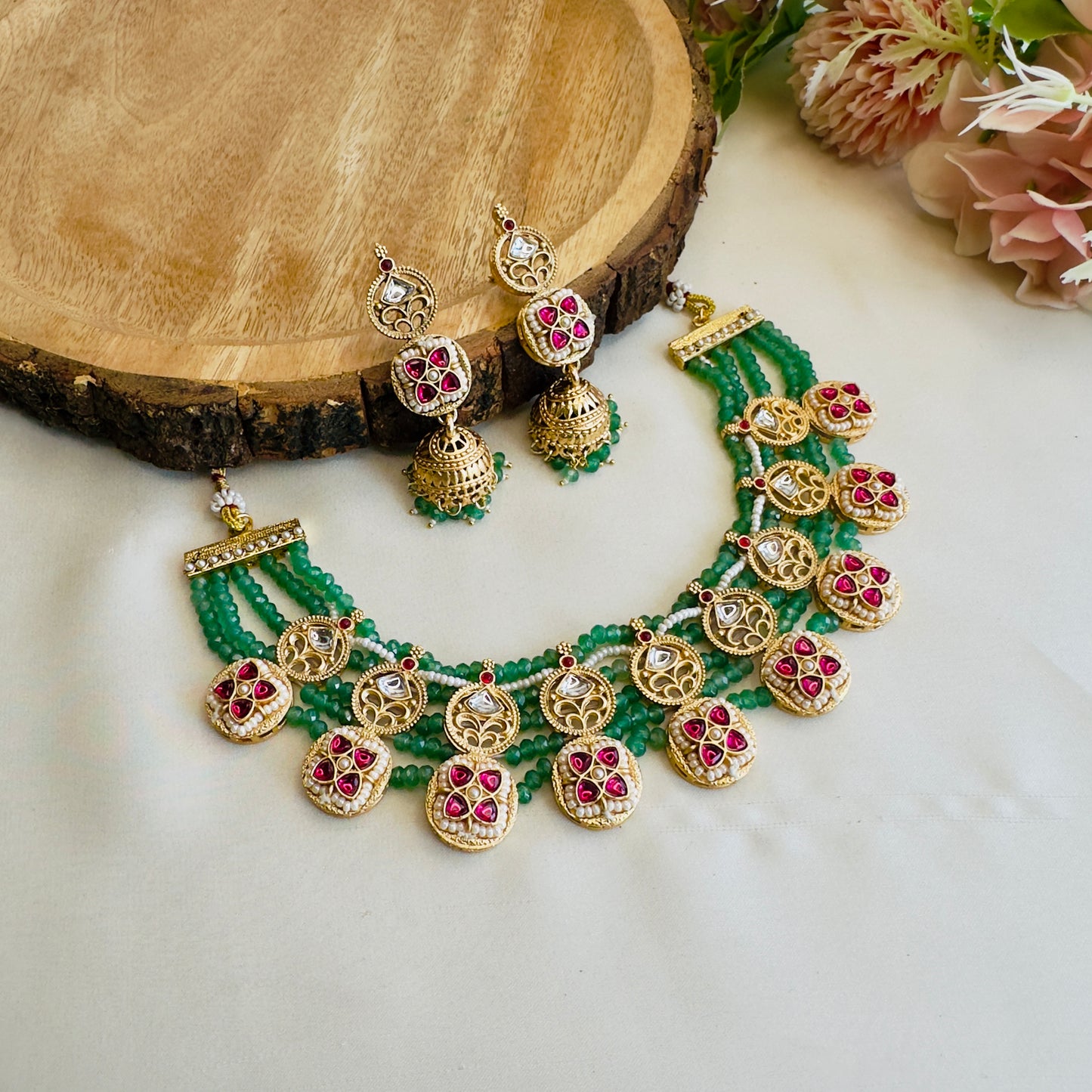 Rajwadi Short Necklace with Jhumki Earrings