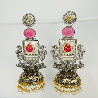 Dual Tone Peacock Jhumka Earrings