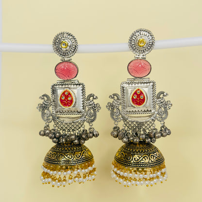 Dual Tone Peacock Jhumka Earrings