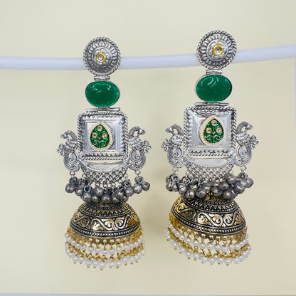Dual Tone Peacock Jhumka Earrings