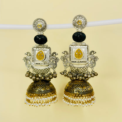 Dual Tone Peacock Jhumka Earrings