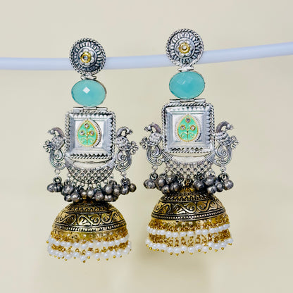 Dual Tone Peacock Jhumka Earrings