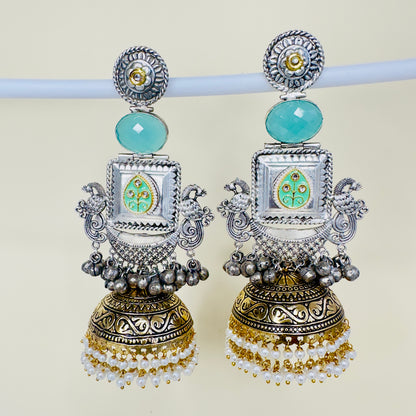 Dual Tone Peacock Jhumka Earrings