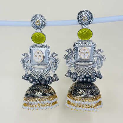 Dual Tone Peacock Jhumka Earrings