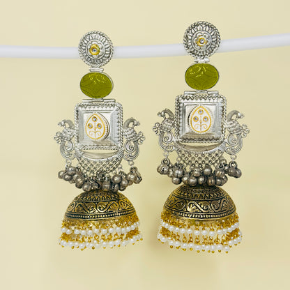 Dual Tone Peacock Jhumka Earrings