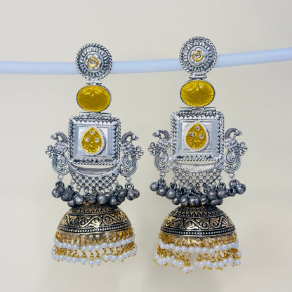 Dual Tone Peacock Jhumka Earrings