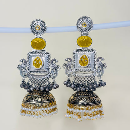 Dual Tone Peacock Jhumka Earrings