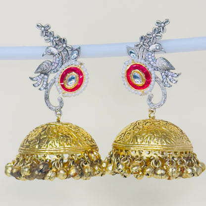 Dual Tone AD Peacock Jhumka Earrings