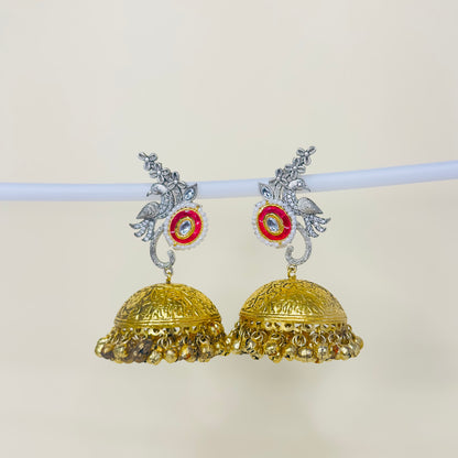 Dual Tone AD Peacock Jhumka Earrings