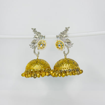 Dual Tone AD Peacock Jhumka Earrings