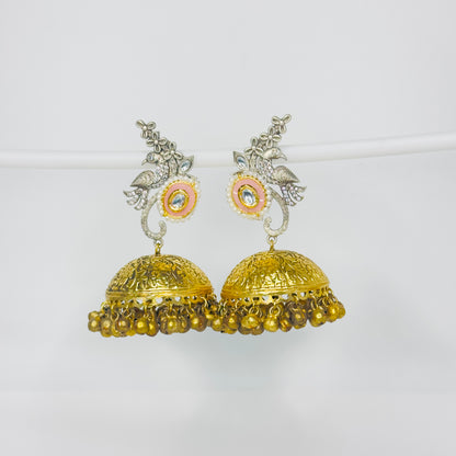 Dual Tone AD Peacock Jhumka Earrings